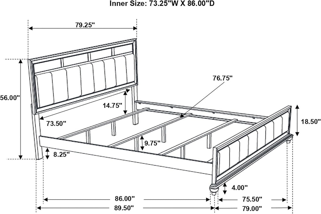 Coaster Home Furnishings Barzini Modern Classic 5-Piece Bedroom Set Leatherette Upholstered California King Size Panel Bed Frame 56-inch Headboard White 205891KW-S5