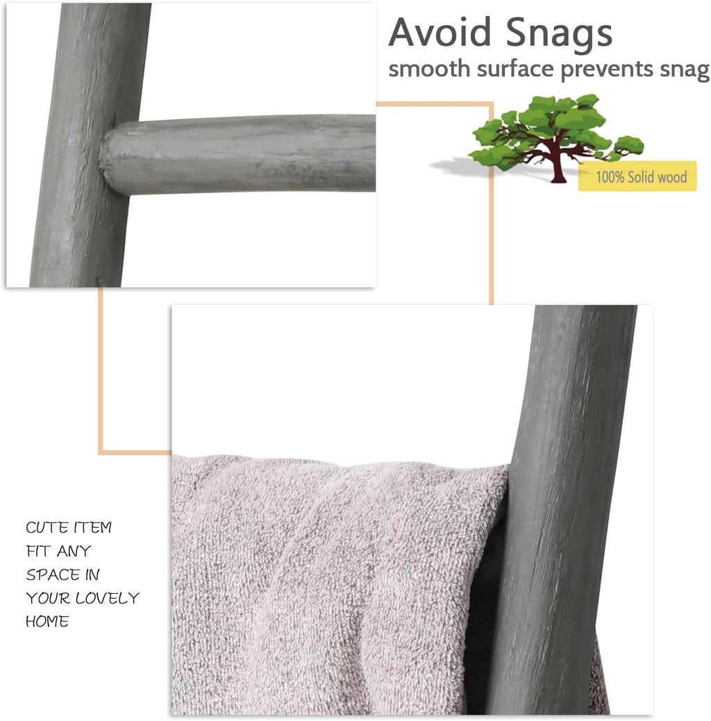 FUIN Fully Assembled 6ft Wood Blanket Ladder Living Room Decorative Wall Leaning Farmhouse Quilt Display Holder Rustic Wooden Towel Rack for Bathroom, Gray