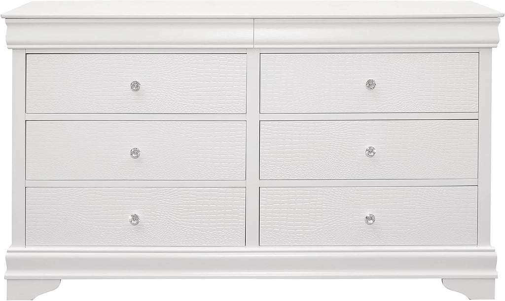 Glam 4 Pieces Set Bedroom Furniture Queen Size Tufted LED Light Bed White Finish Alligator Texture Fronts Wooden Traditional Design