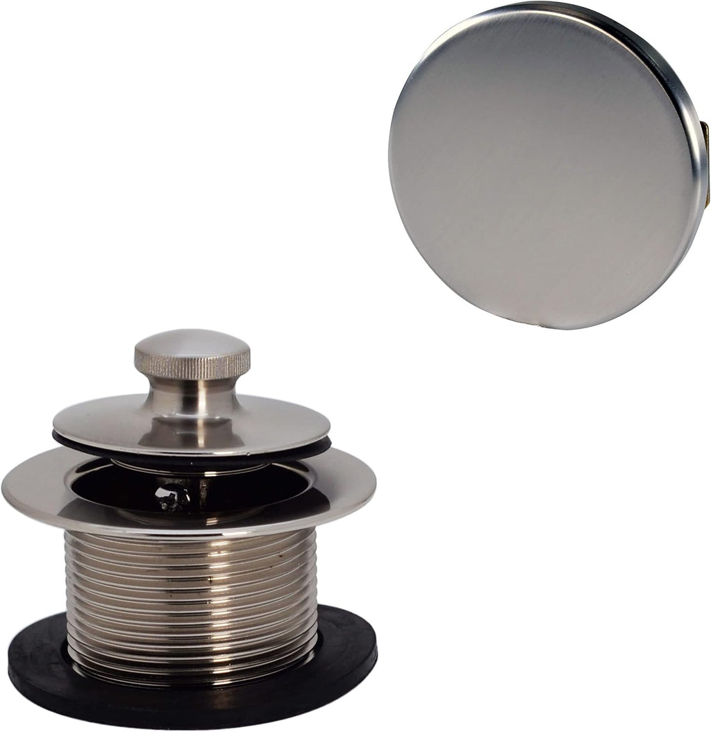 Westbrass A321H-07 14' Brass Bath Waste & Overflow Assembly with Twist & Close Drain Plug and Illusionary Faceplate, Satin Nickel