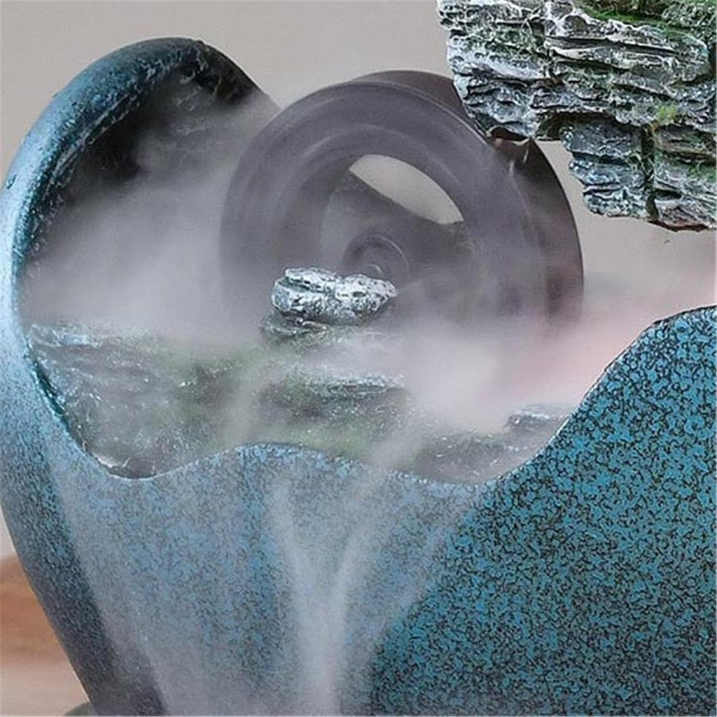 Tabletop Water Fountain Tabletop Waterfall Fountain – Adjustable Pump or Faux Bonsai Tree, Resin Indoor Desk Fountain Décor Office Relaxation Meditation Fountain(Blue)