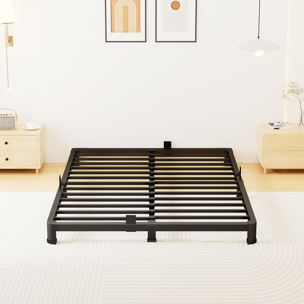 Superay 4 Inch King Bed Frame Low Profile, Heavy Duty Metal Platform Bed Frame with Round Corner Legs, Sturdy Mattress Foundation, No Box Spring Needed, Easy Assembly, Noise Free, Black