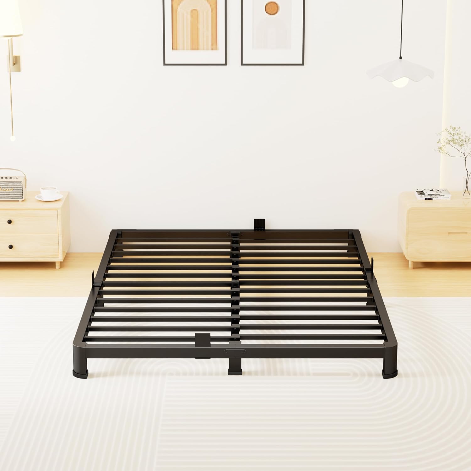 Superay 4 Inch King Bed Frame Low Profile, Heavy Duty Metal Platform Bed Frame with Round Corner Legs, Sturdy Mattress Foundation, No Box Spring Needed, Easy Assembly, Noise Free, Black