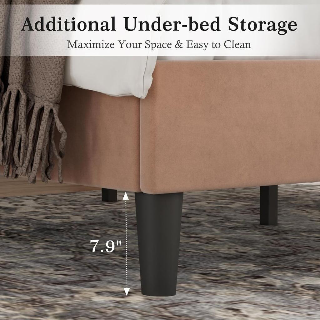 VECELO Queen Size Bed Frame with Upholstered Headboard, Heavy-Duty Bedframe with Wooden Slats & Steel Framework, Easy Assembly, Coffee