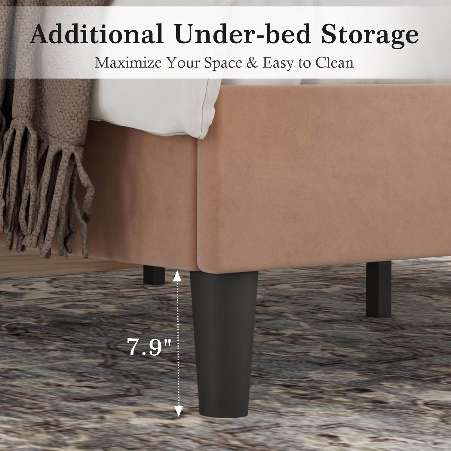 VECELO Queen Size Bed Frame with Upholstered Headboard, Heavy-Duty Bedframe with Wooden Slats & Steel Framework, Easy Assembly, Coffee