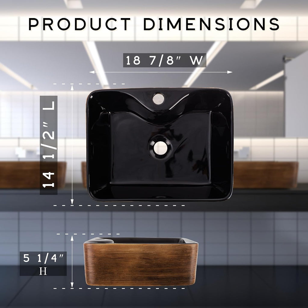 Strictly Sinks 19 Inch Rectangular Bathroom Vessel Sink - Ceramic Countertop Bathroom Sink – Easy to Install Above Counter Luxurious Vessel Sink for Bathroom (18 7/8″ W x 14 1/2″ L x 5 1/4″ H)