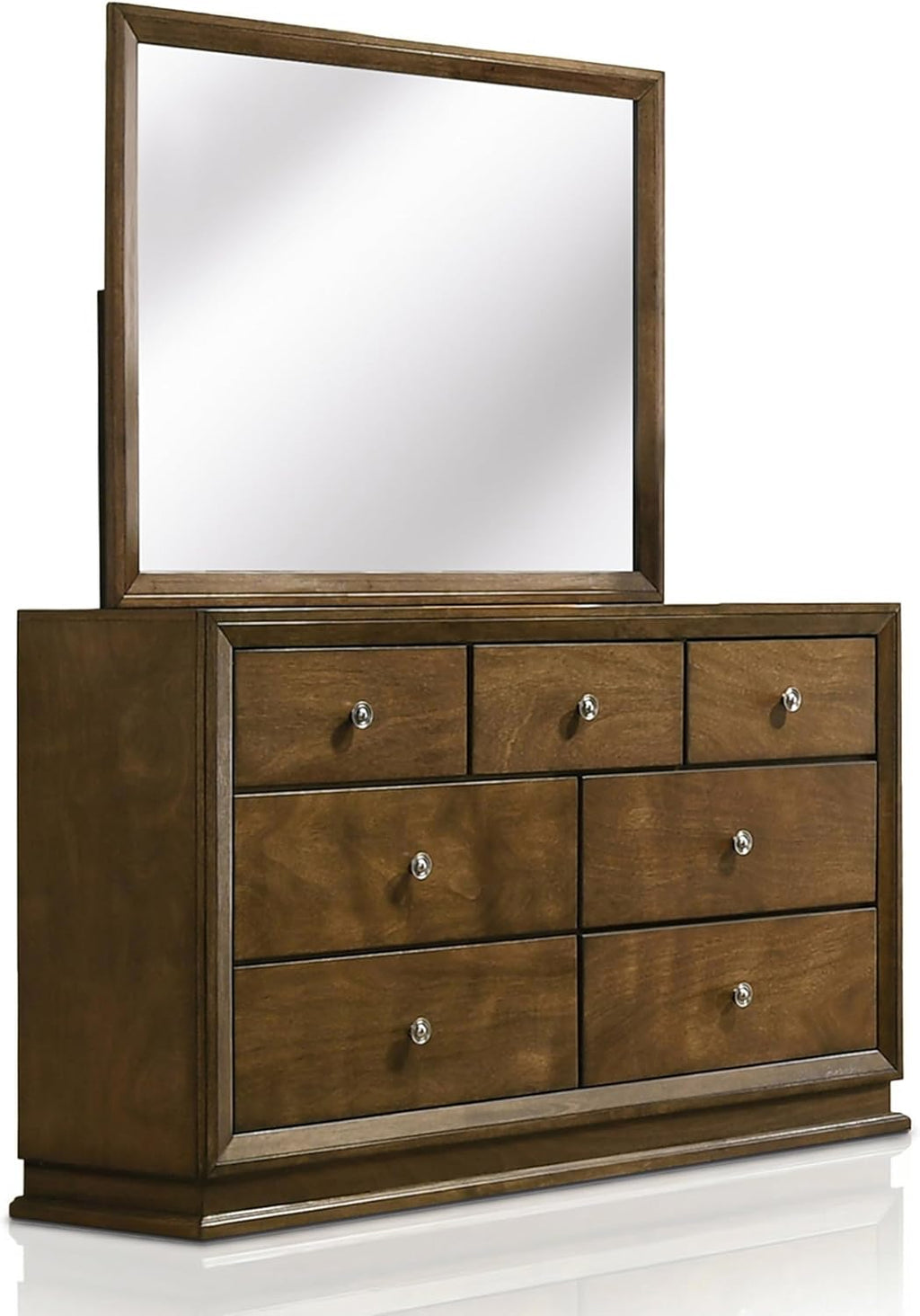 Furniture of America Extan Modern Solid Wood 5-Piece Bedroom Set with Beveled Corner, Metal Center Glide, Zinc Iron Bronze Knobs, Box Spring Needed, Queen, Walnut