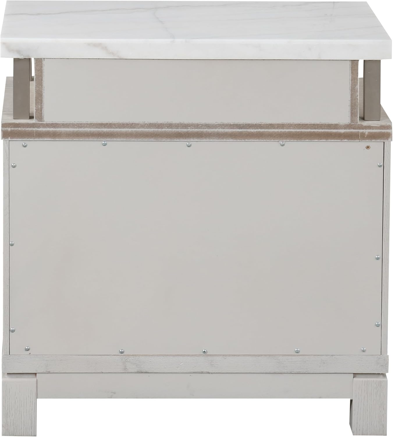 Furniture of America Bailer Modern Solid Wood 5-Piece Bedroom Set with LED on Headboard, Stainless Steal Posts and Marble Top on Nightstand, Box Spring Needed, Queen, Weathered Gray
