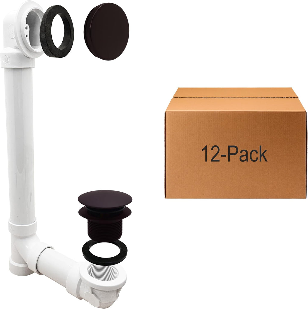 Westbrass 493244H-12-12 12' & 4' Bath Waste & Overflow Assembly with Tip-Toe Drain Plug and Illusionary Faceplate-SCH. 40 PVC Pipe, 12-Pack, Oil Rubbed Bronze