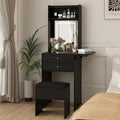 ARTETHYS Small Vanity Desk Set with 3 Adjustable Lighted Mirror and Storage Chair Mini Black Makeup Vanities Set for Bedroom Compact Make up Dressing Table with Fold-up Panel for Tiny Space