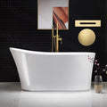 WOODBRIDGE 59' Acrylic Freestanding Bathtub Contemporary Soaking White Tub with Brushed Gold Overflow and Drain，B0083-BG-Drain&O
