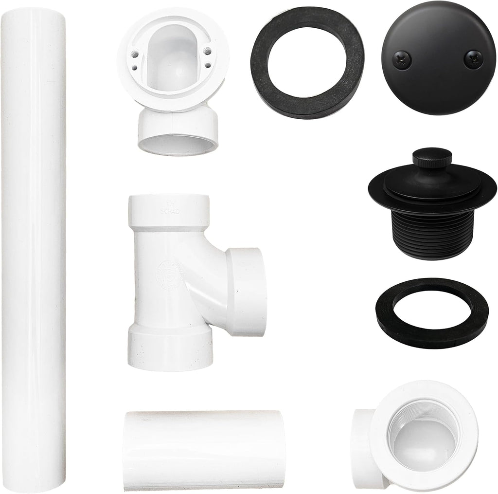 Westbrass D4942-4-62 1-1/2' x 12' Bath Waste & Overflow Assembly with Two-Hole Faceplate Cover and Twist & Close Drain Plug - Sch. 40 PVC, Matte Black (4-Pack)