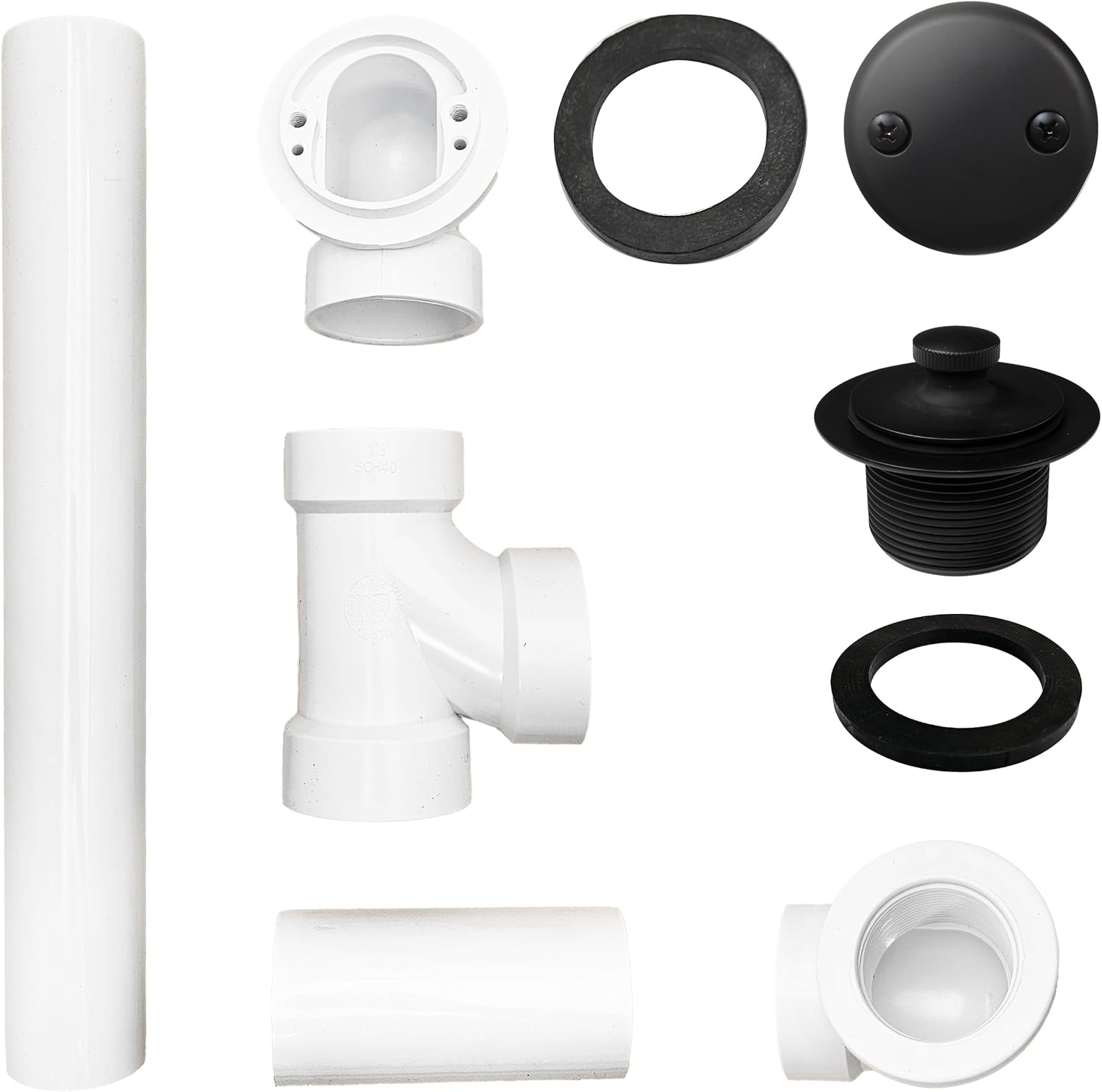 Westbrass D4942-4-62 1-1/2' x 12' Bath Waste & Overflow Assembly with Two-Hole Faceplate Cover and Twist & Close Drain Plug - Sch. 40 PVC, Matte Black (4-Pack)