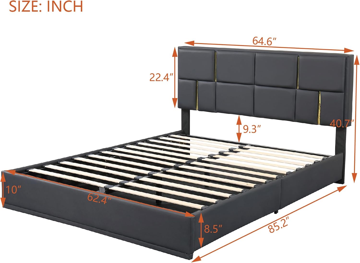 Queen Size Hydraulic Lift Up Storage Bed Frame with Storage Bench, PU Upholstered Platform Beds with Headboard, Two Piece Bedroom Sets, Wooden Slats Support, No Box Spring Needed (Black)