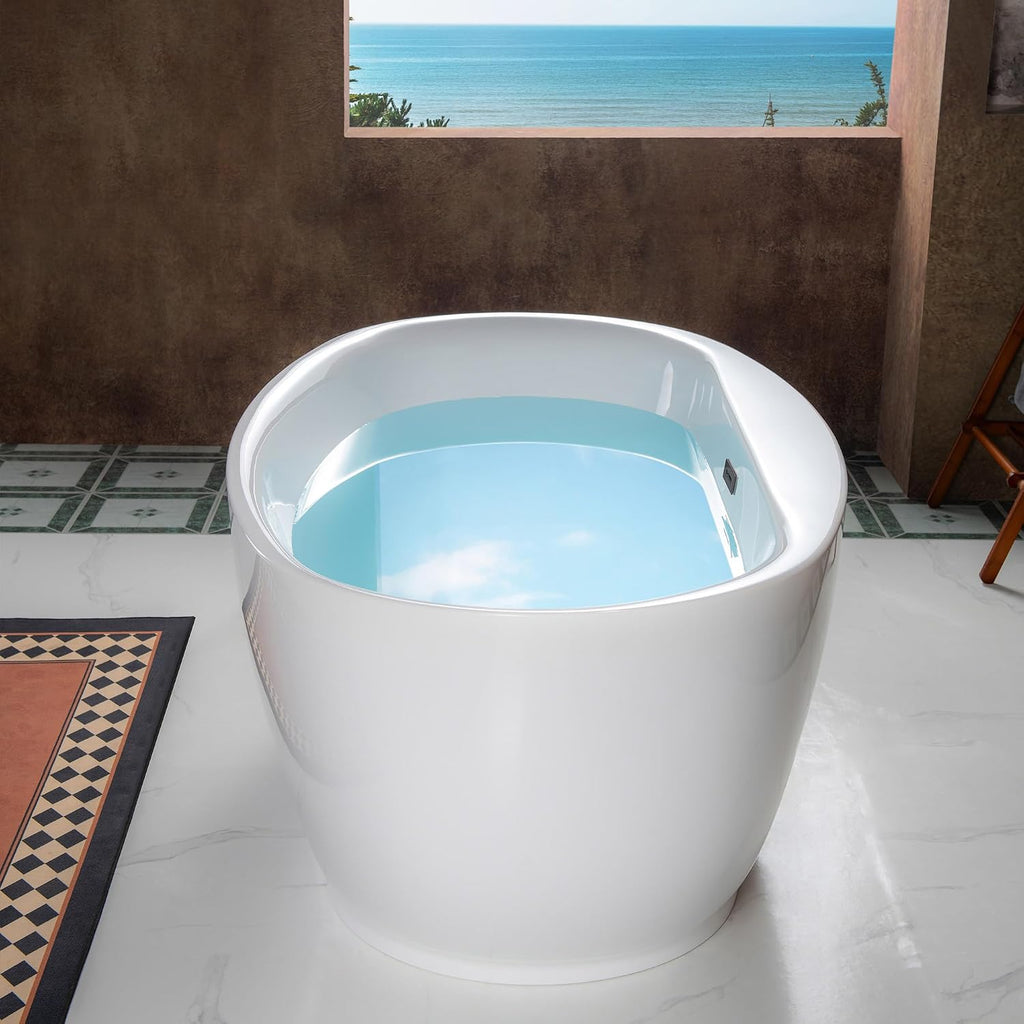 WOODBRIDGE 66' Acrylic Freestanding Bathtub Contemporary Soaking White Tub with Oil Rubbed Bronze Overflow and Drain，B0027-ORB