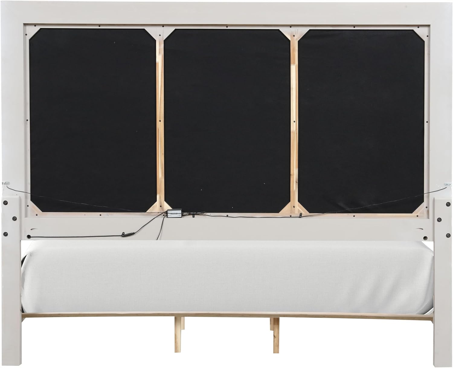Furniture of America Bailer Modern Solid Wood 5-Piece Bedroom Set with LED on Headboard, Stainless Steal Posts and Marble Top on Nightstand, Box Spring Needed, King, Weathered Gray