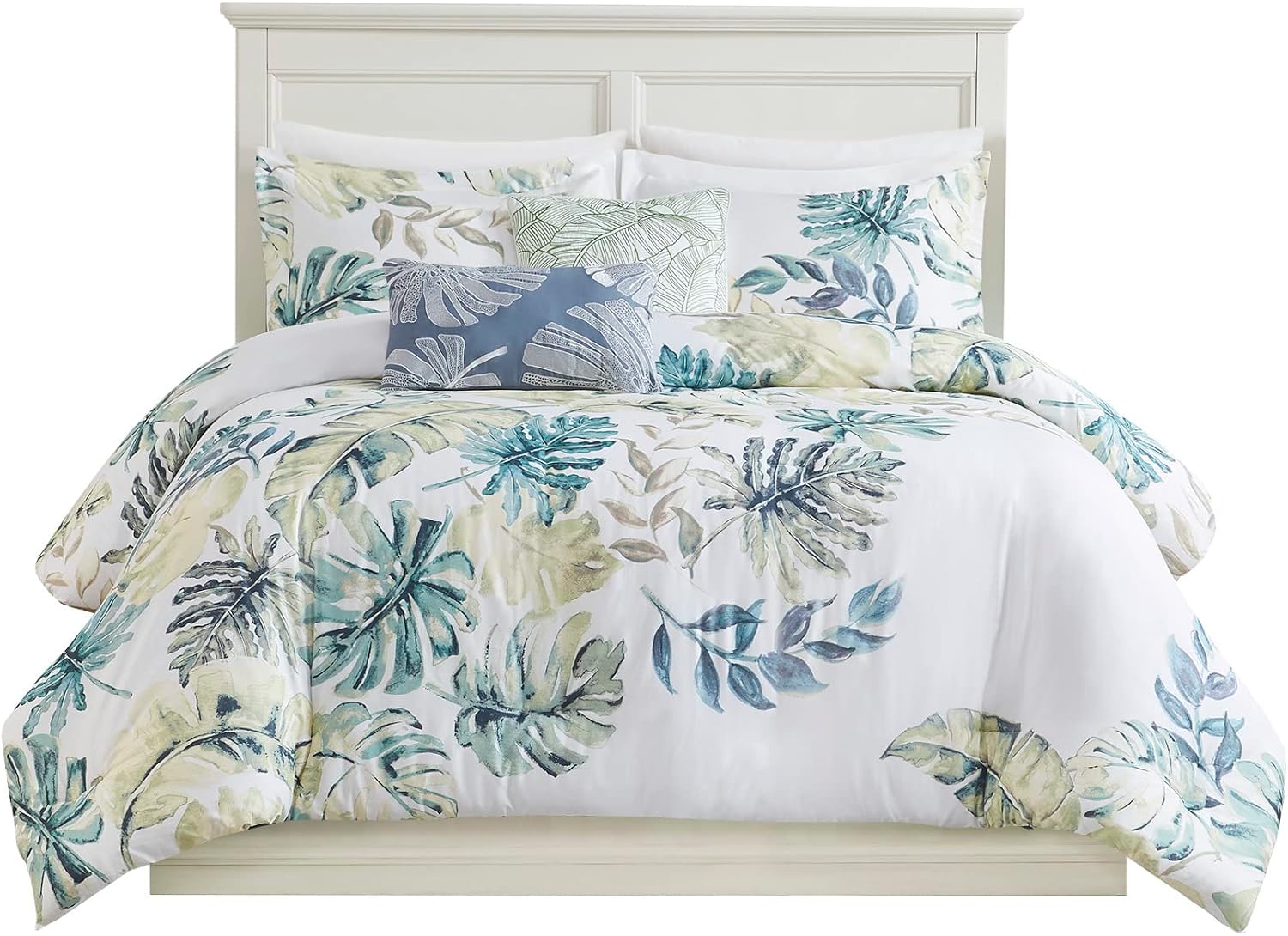 Harbor House 100% Cotton Duvet Cover, Coastal, Beach Cottage Design, All Season, Breathable Comforter Cover Tropical Bedding, Matching Shams, Lorelai Monstera Leaf Green Full/Queen (90'x90') 5 Piece