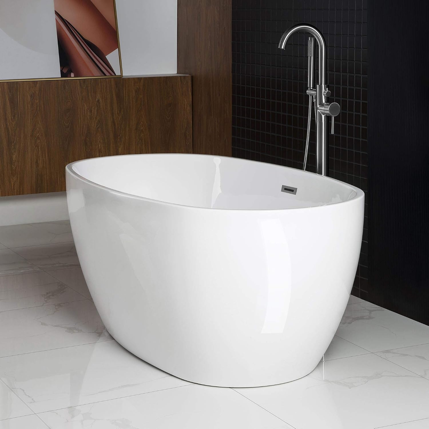 WOODBRIDGE 59' Freestanding White Acylic Soaking Bathtub with Chrome Drain and Overflow,BTA1518 -C-Drain &O