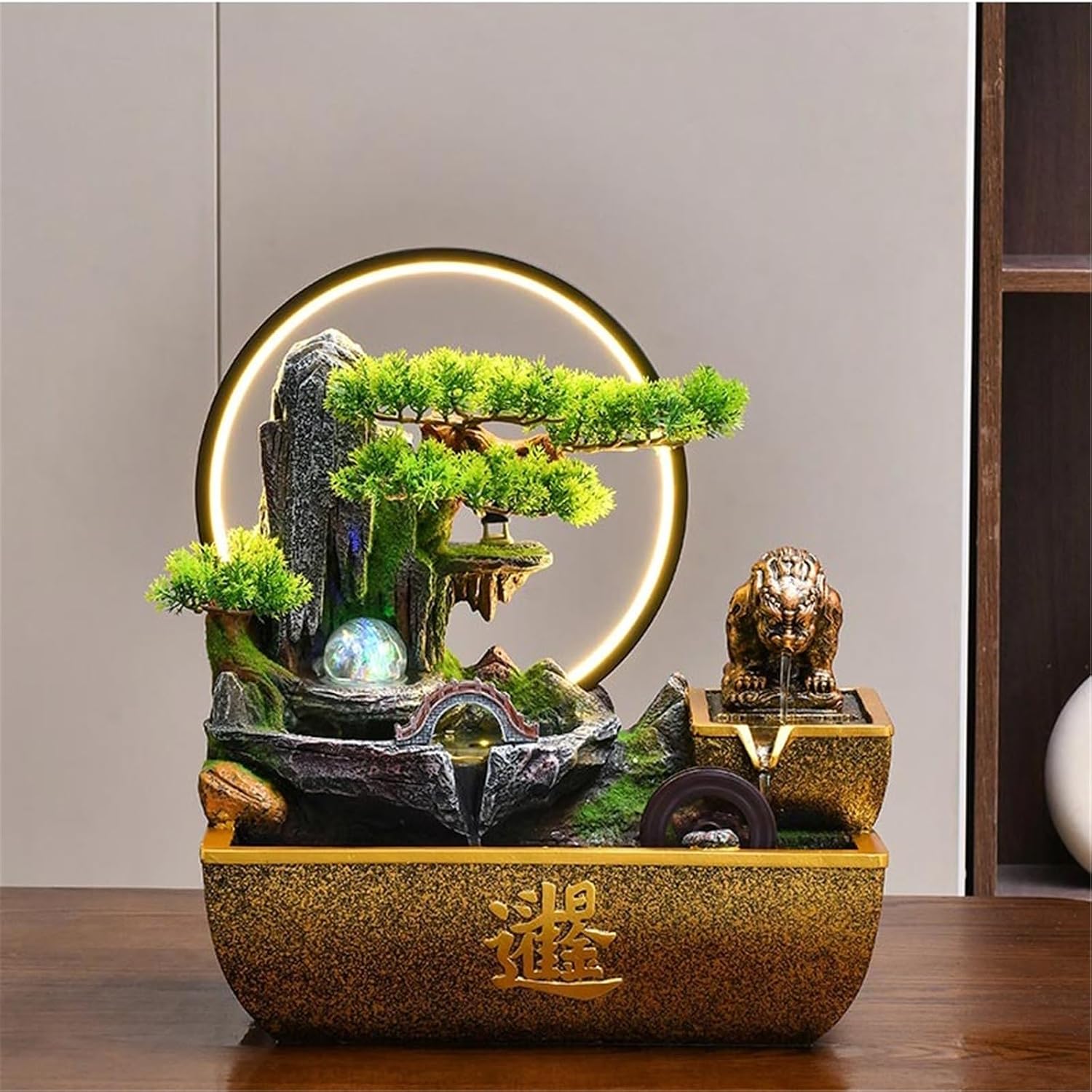 Indoor Fountain Living Tabletop Water Fountain, Resin Meditation,Desktop for Home Office Decor(Small)
