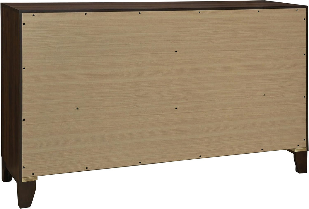 Coaster Home Furnishings Welsley Transitional 4-Piece Bedroom Set Fabric Upholstered Queen Size Panel Bed Frame 52-inch Headboard Walnut 223441Q-S4