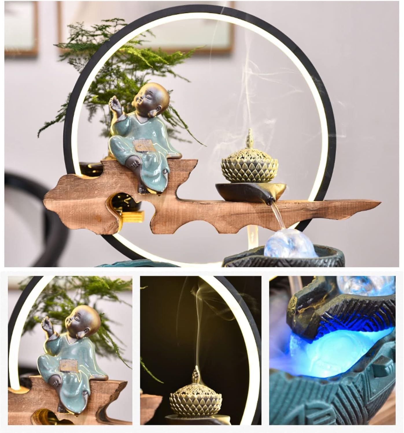 Desktop Fountain Indoor Fountain Tabletop with LED Lights and Rolling Ball Feng Shui Zen Waterfall Fountains Relaxation Water Feature Meditation Desktop for Home Office Decor