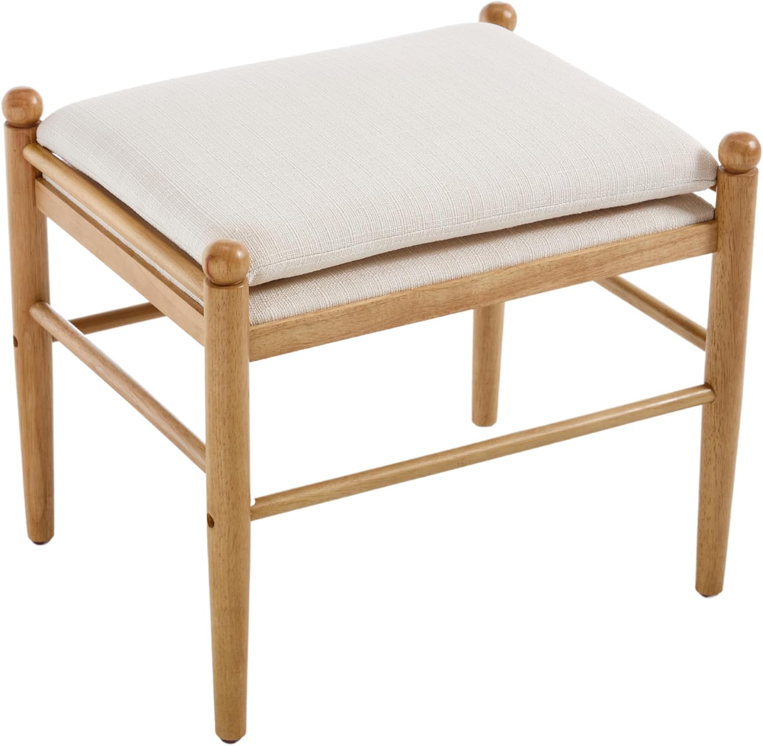 Ottoman Footrest, 19 Inch Upholstered Vanity Bench Seat, Backless Makeup Stool with Solid Wood Legs for Dining Room/Bedroom/Living Room/Entryway,Brown Frame/Beige Linen