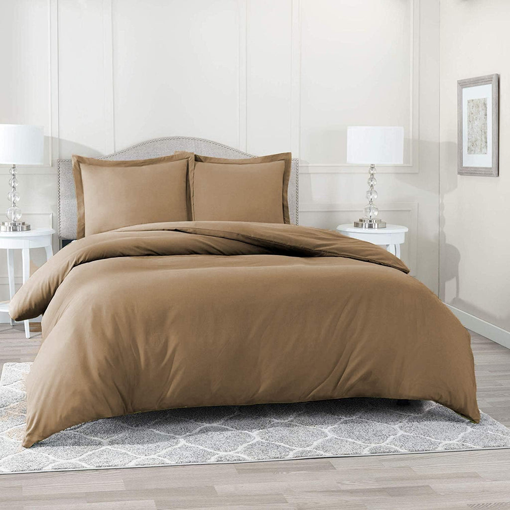 4 Piece Bed in a Bag Set 100% Egyptian Cotton 600 Thread Count Duvet Cover Pillow Shams & Fitted Sheet with Extra Deep Pocket Soft Bedding(King Size, Taupe)