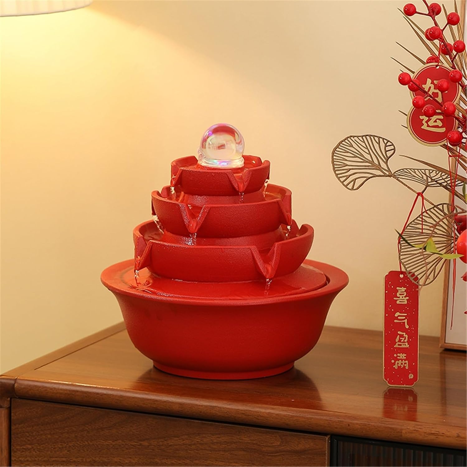 Tabletop Fountain Indoor Water Fountain with Rolling Ball Feng Shui Tabletop Fountain Home Office Decoration(Black)