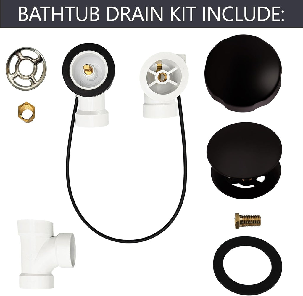 Westbrass A50P45-12 45' SCH. 40 PVC Cable Driven Bath Drain Trim Kit with Rotary Overflow Cover Knob and Pop-Up Stopper, Oil Rubbed Bronze