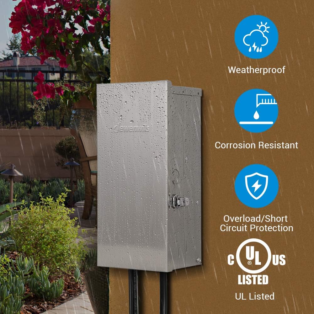 DEWENWILS 200W Multi-Tap Low Voltage Landscape Transformer, 120V AC to 12V/13V/14V/15V AC,Low Voltage Transformer for Landscape Lights, Outdoor Lights, Garden Lights, Stainlees Steel, ETL Listed