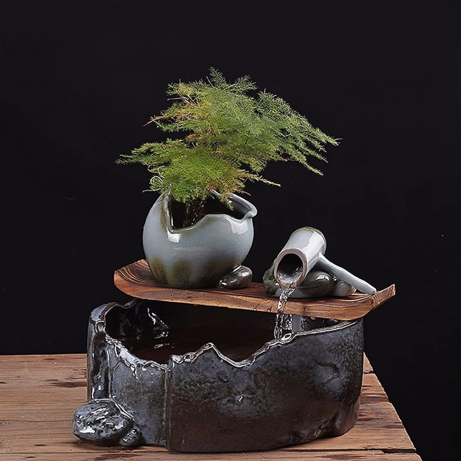 Desktop Fountain Tabletop Fountain Ceramic Flowing Water Ornament New Chinese Zen Home Feng Shui Attracting Wealth Humidification Landscape Office Desktop Decorations