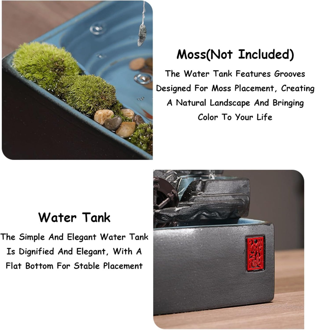 Ceramic Tabletop Fountain Relaxing Indoor Water Fountain w/Crystal Ball & Atomizer Small Fish Tank Water Feature for Desk