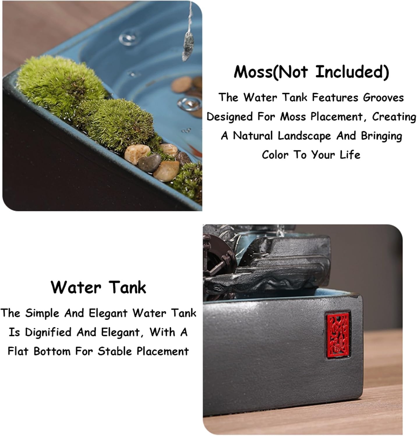Ceramic Tabletop Fountain Relaxing Indoor Water Fountain w/Crystal Ball & Atomizer Small Fish Tank Water Feature for Desk