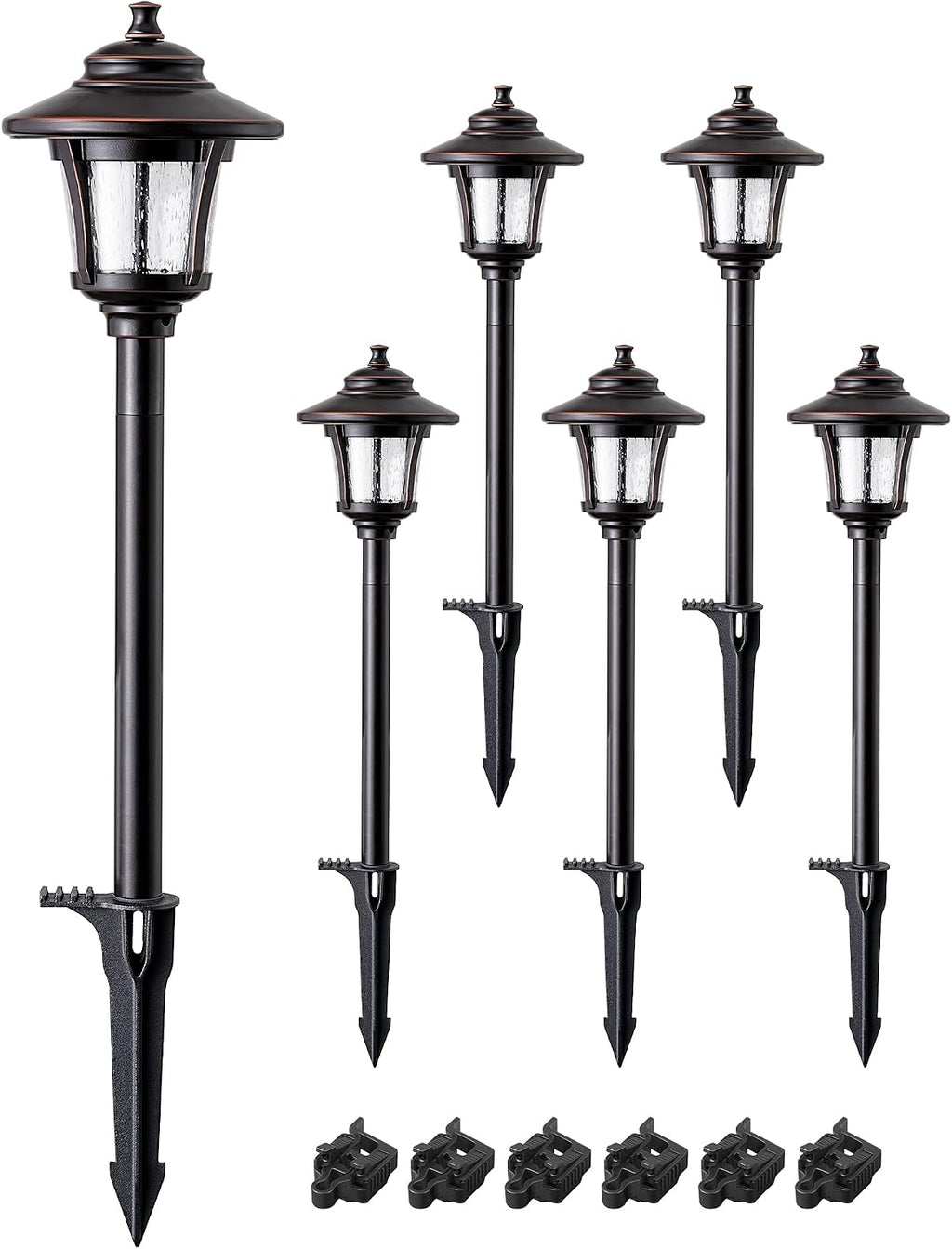 EDISHINE Low Voltage Landscape Lights, 12V 3W 120LM 3000K Seed Glass Outdoor Landscape Path Lights with Connectors, ORB Waterproof Electric LED Pathway Light Wired for Walkway Garden Yard, 6 Pack