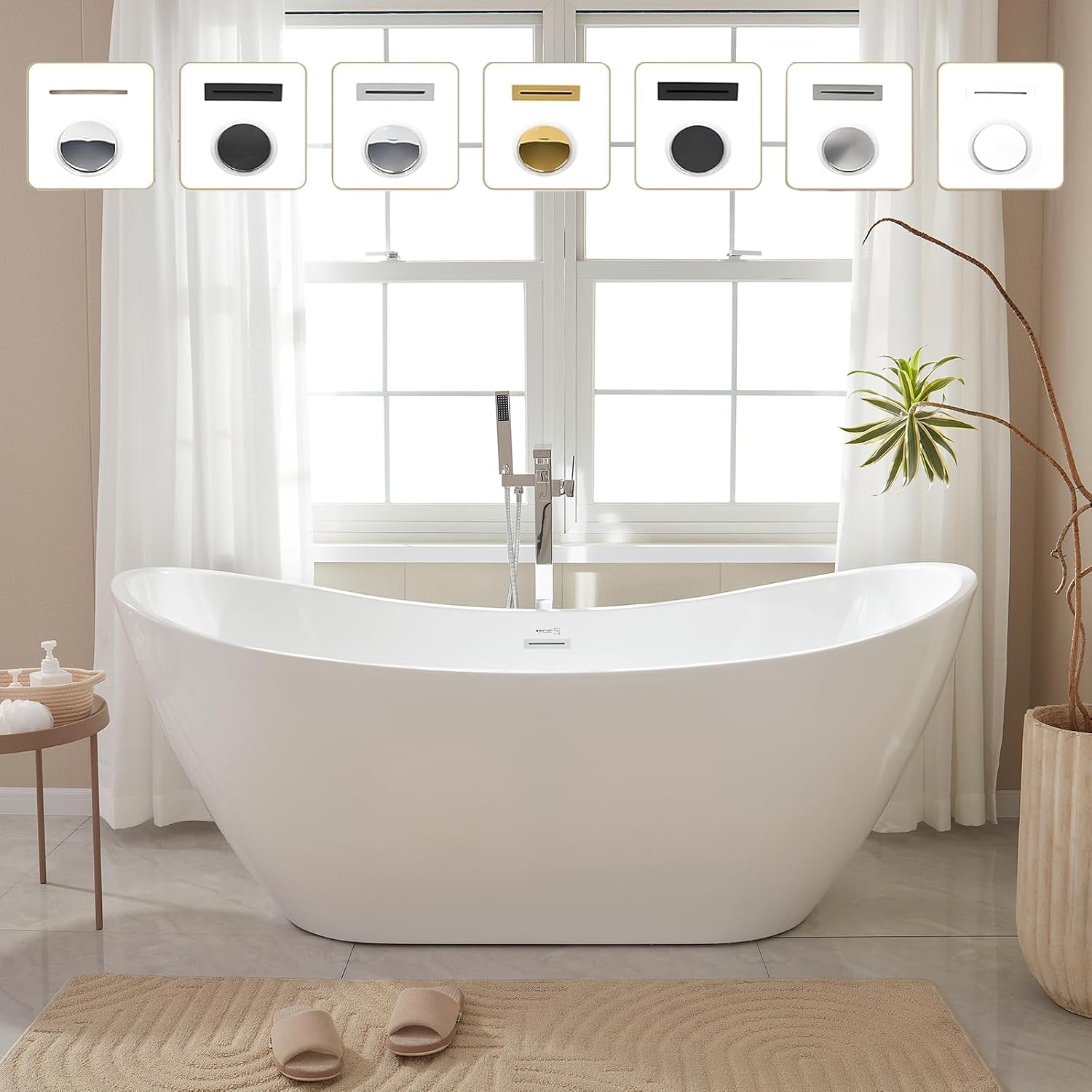 Vanity Art 71' Freestanding Bathtub | Free Standing Tub Stand Alone Tub with Contemporary Design for Soaking and Bathing, Overflow and Pop-up Drain with UPC Certified, Acrylic, VA6517-PW