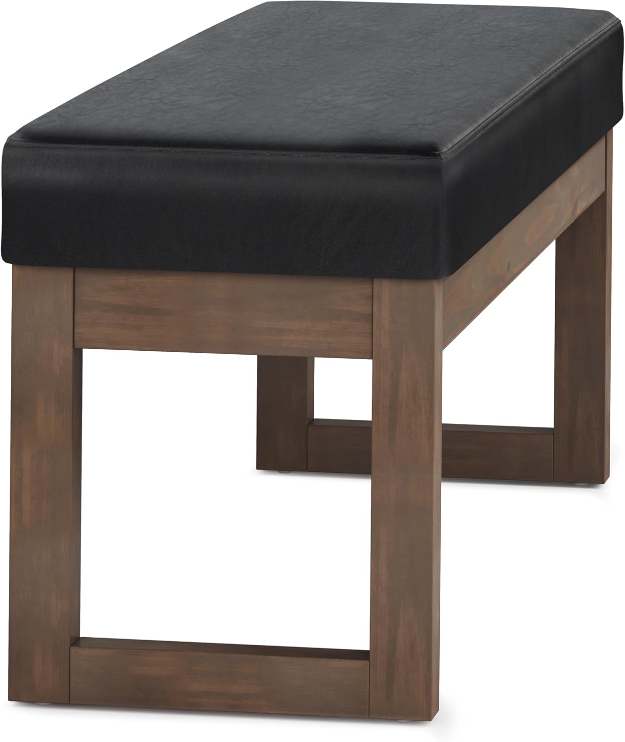 SIMPLIHOME Milltown Large Ottoman Bench - 44 inch Wide Upholstered Vegan Leather Rectangle Footstool Ottoman in Midnight Black, Contemporary Bench for Bedroom with Cushioned Seat, Assembled