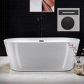 WOODBRIDGE 67' Acrylic Freestanding Bathtub Contemporary Soaking White Tub with Matte Black Overflow and Drain，B0013 -MB-Drain &O