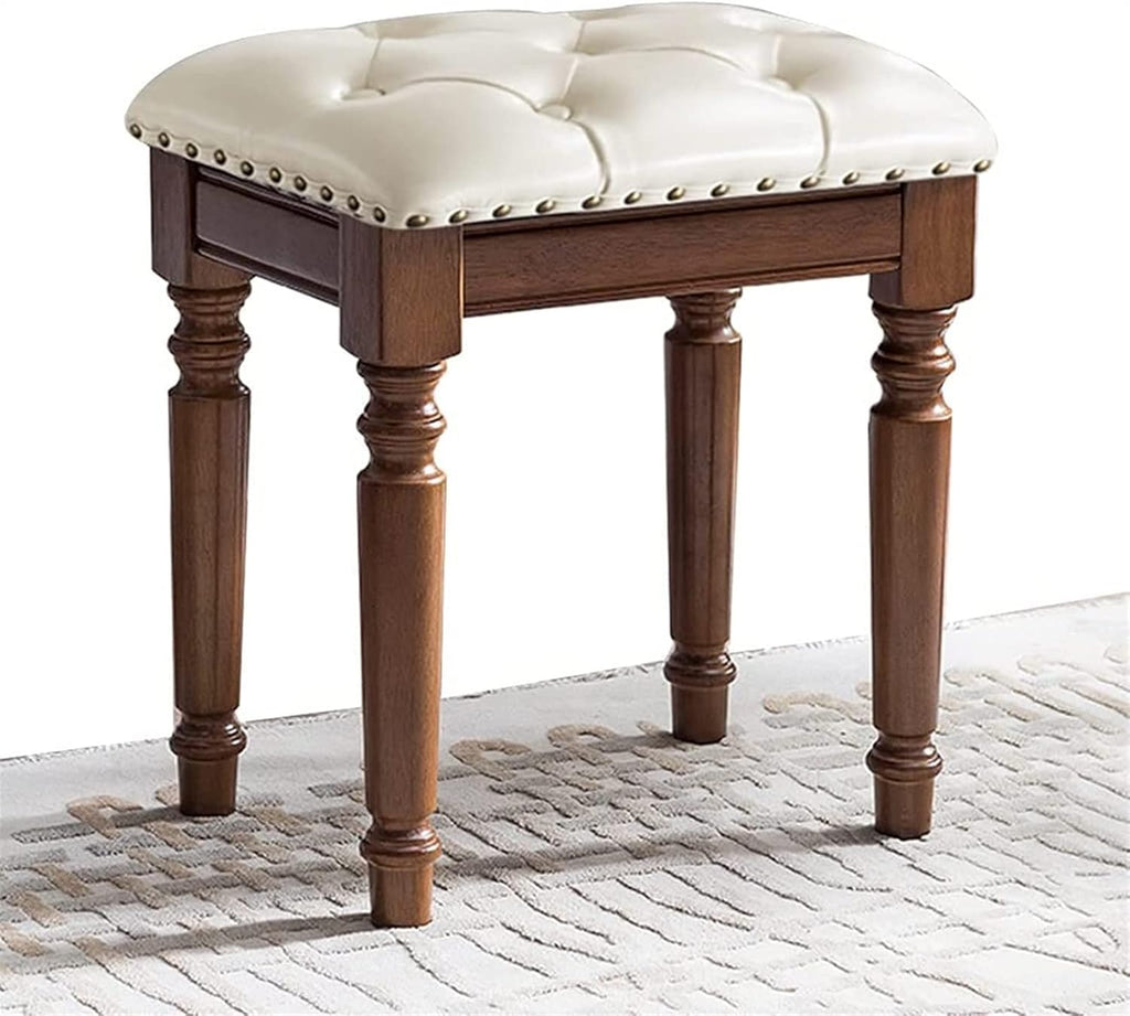 Vanity Bench with Padded Cushion, Vanity Chair Wooden Dressing Stool Bedroom Dressing Stool Piano Stool Reception Room Stool Small Dining Stool Oak Stool Legs(White)