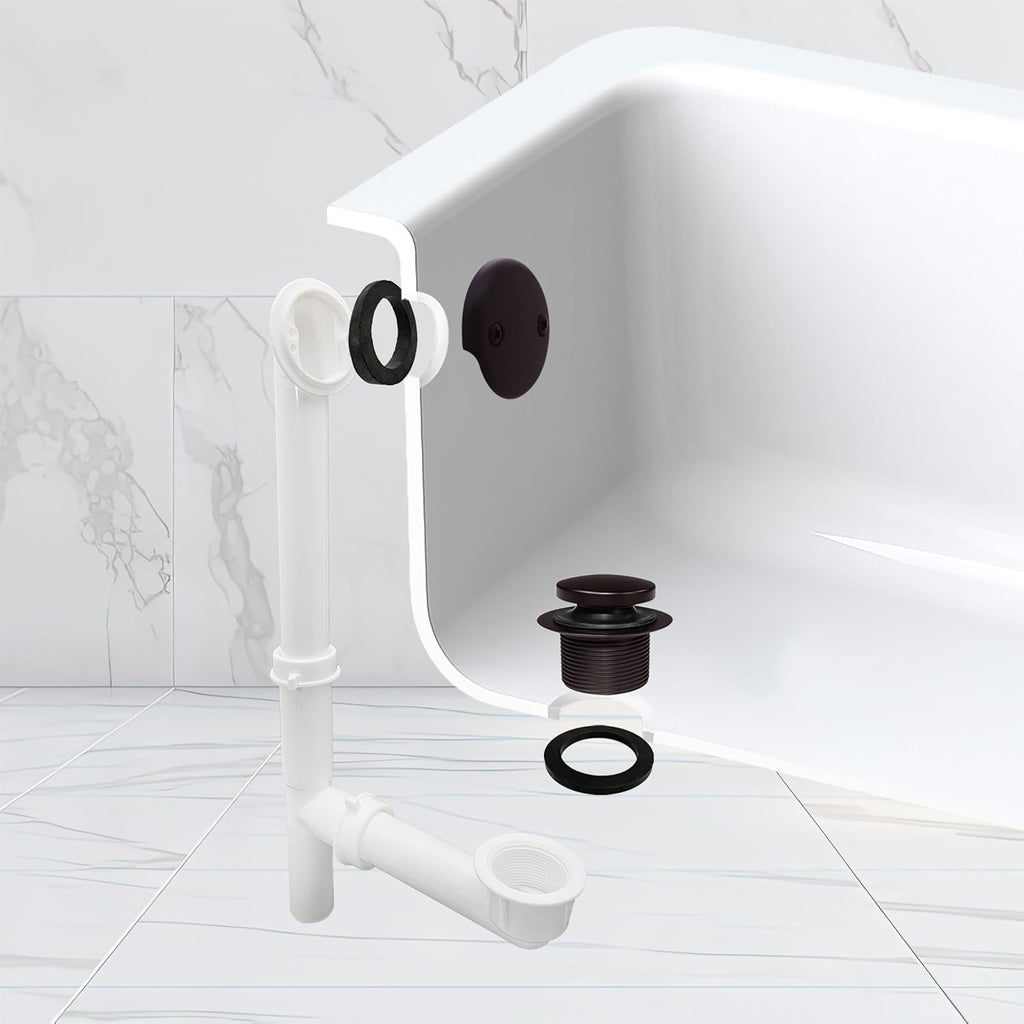 Westbrass 593244-4-12 14' x 1-1/2' White Tubular Bathtub Waste & Overflow Assembly with Tip-Toe Drain Plug and 2-Hole Faceplate, Oil Rubbed Bronze (4-Pack)