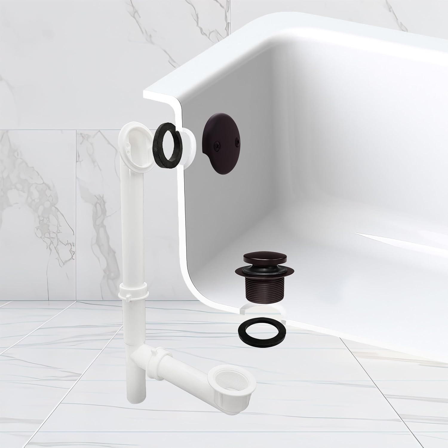 Westbrass 593244-12-12 14' x 1-1/2' White Tubular Bathtub Waste & Overflow Assembly with Tip-Toe Drain Plug and 2-Hole Faceplate, Oil Rubbed Bronze (12-Pack)