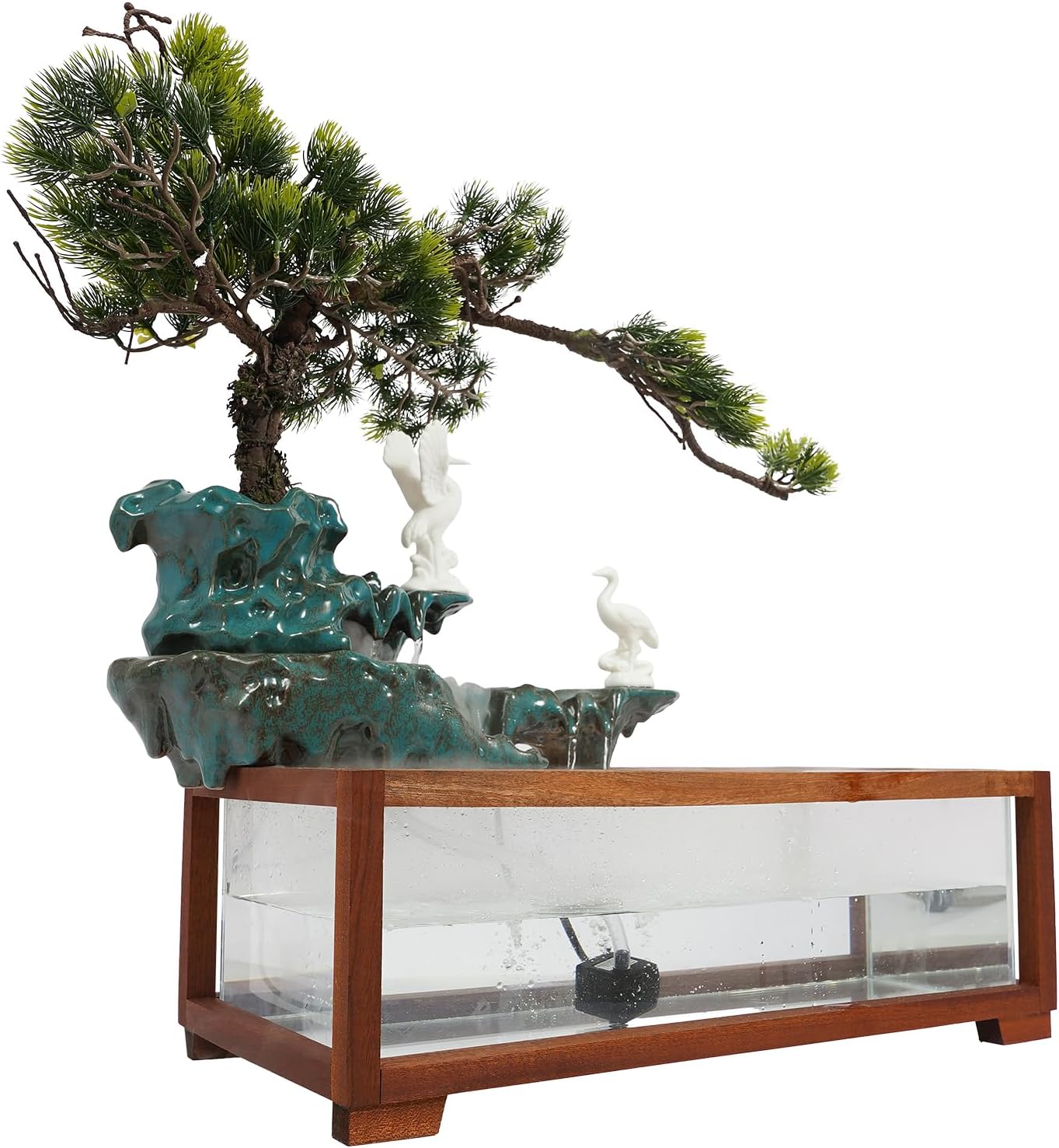Tabletop Water Fountains, H13.4in Indoor Waterfall Clear Fish Tank, Backflow Incense Holder Feng Shui Decor for Meditation Living Room, Fish Tank Size W18.9*D9.8*H6.7in