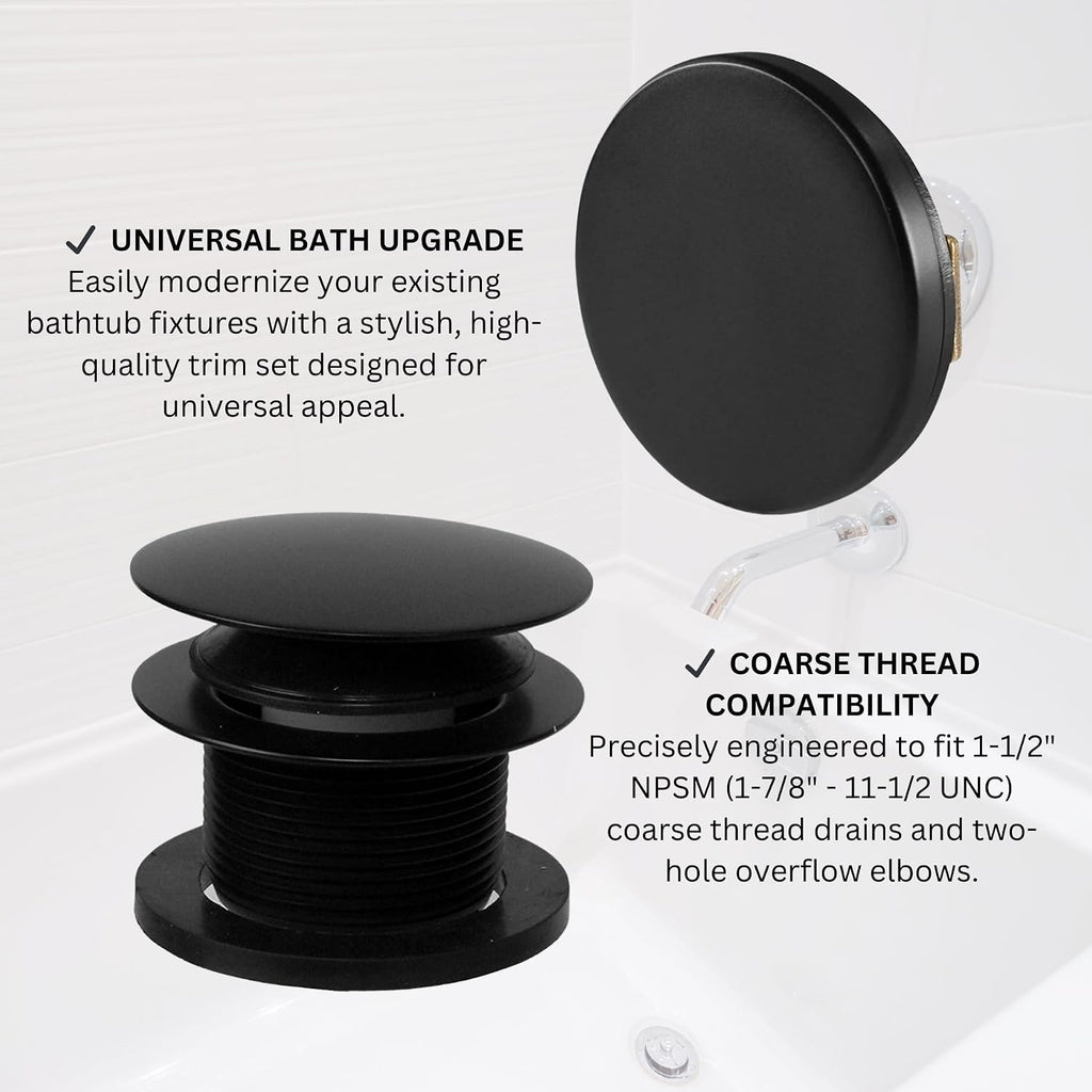 Westbrass D398RK-50-62 1-1/2' NPSM Coarse Thread Mushroom Tip-Toe Bathtub Drain Stopper with Illusionary Overflow Faceplate, Matte Black (50-Pack)