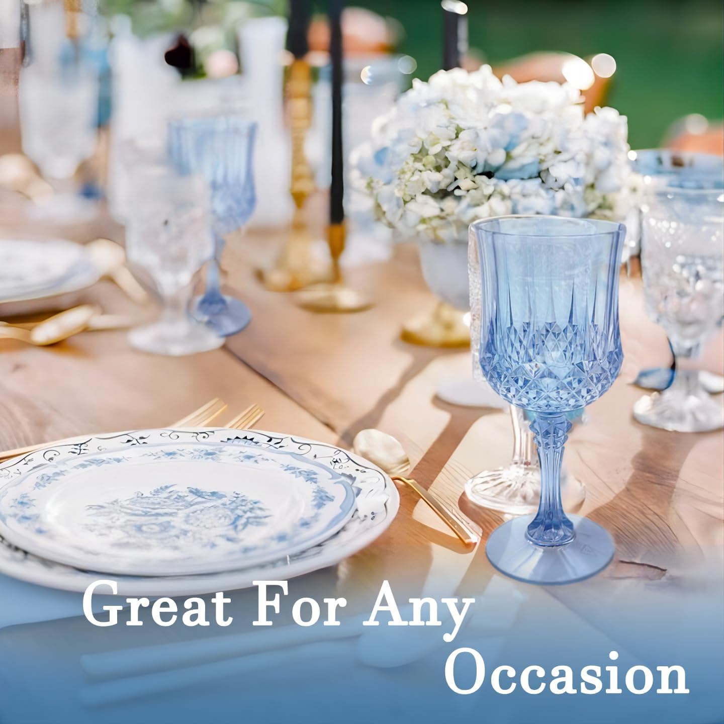 Plastic Wine Glasses, Plastic Goblets Vintage Style Cordial Unbreakable Drinking Glasses, Reusable Drinkware for Wedding Reception, Grand Event Party Supplies (100, Blue)