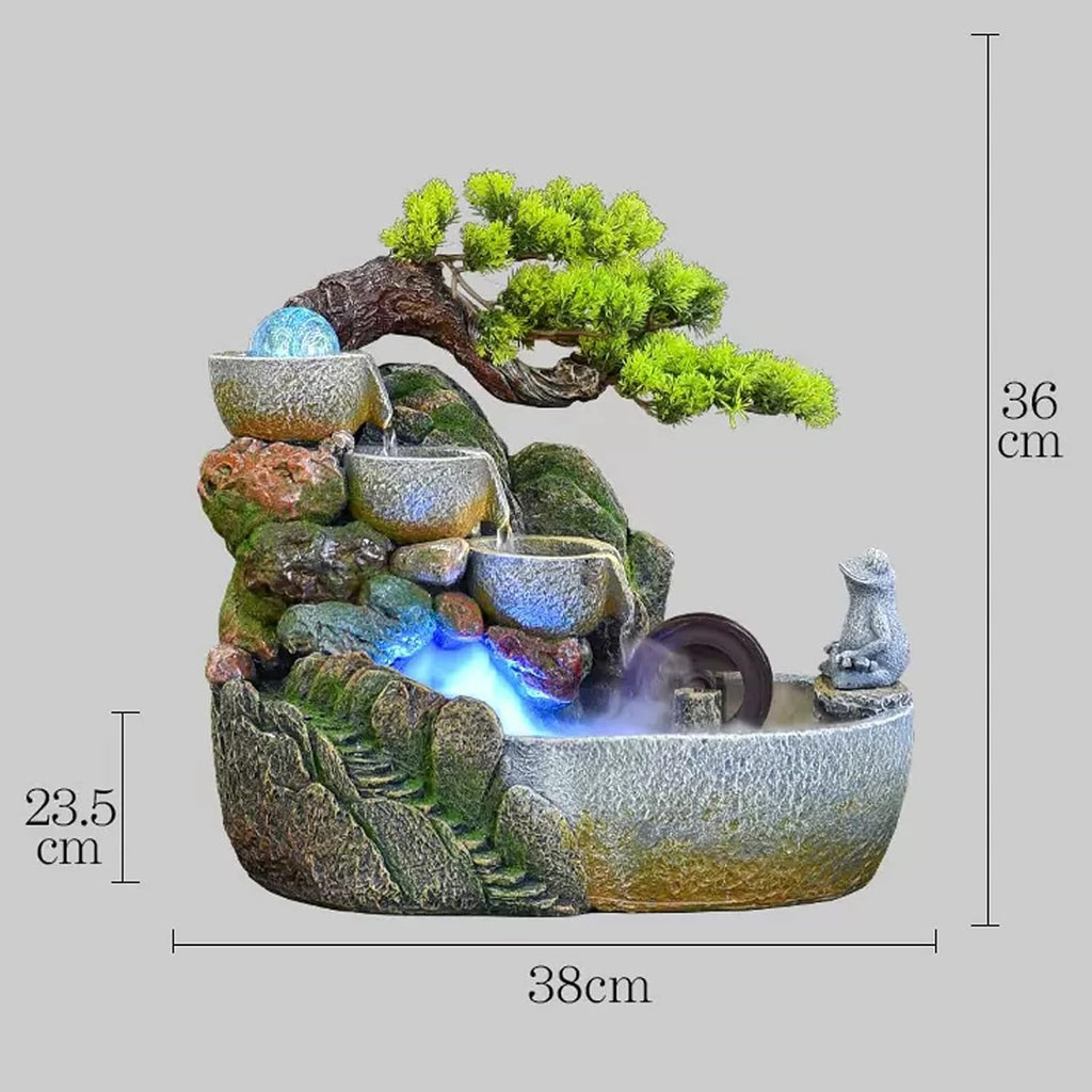 Tabletop Fountain Indoor Desktop Fountain Waterfall Zen Meditation Feature with Automatic Pump Artificial Trees and Illuminated for Home Office Bedroom Desk Décoration(Medium)