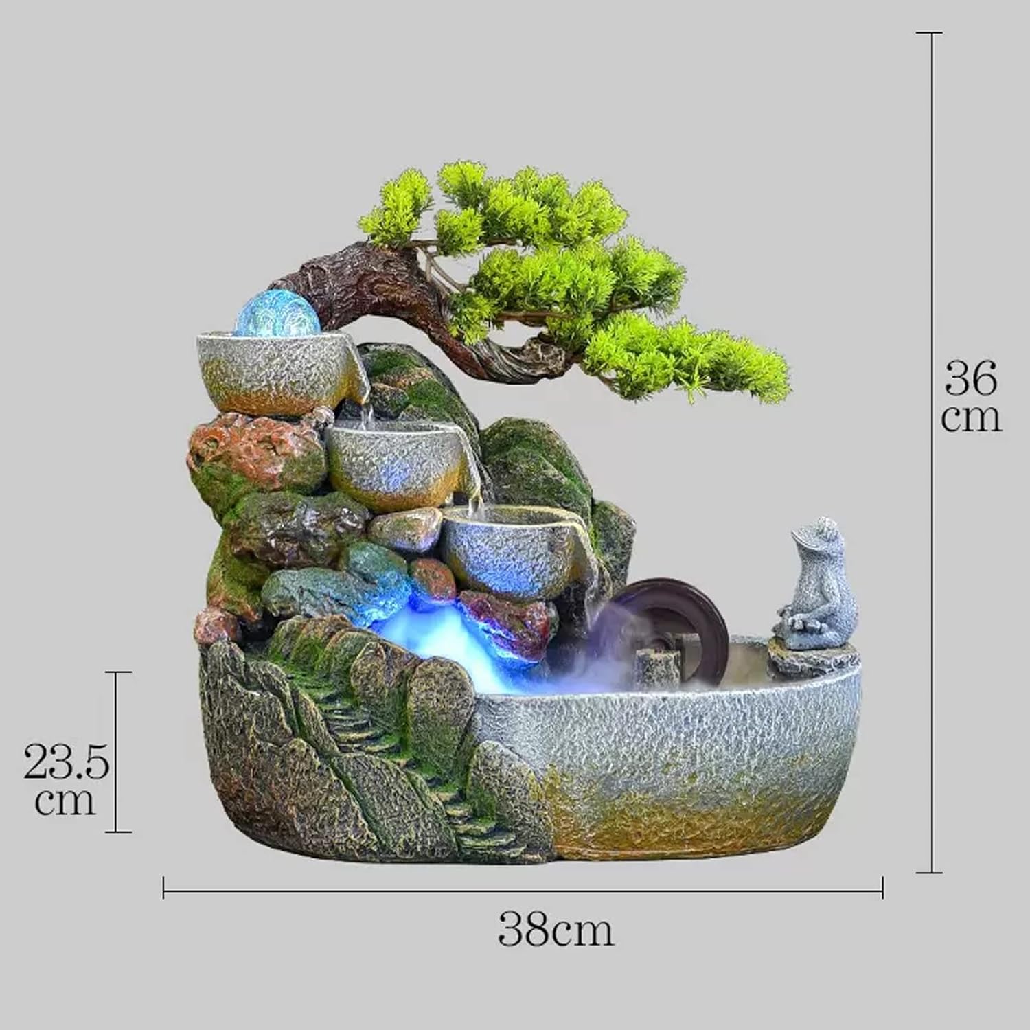 Tabletop Fountain Indoor Desktop Fountain Waterfall Zen Meditation Feature with Automatic Pump Artificial Trees and Illuminated for Home Office Bedroom Desk Décoration(Medium)
