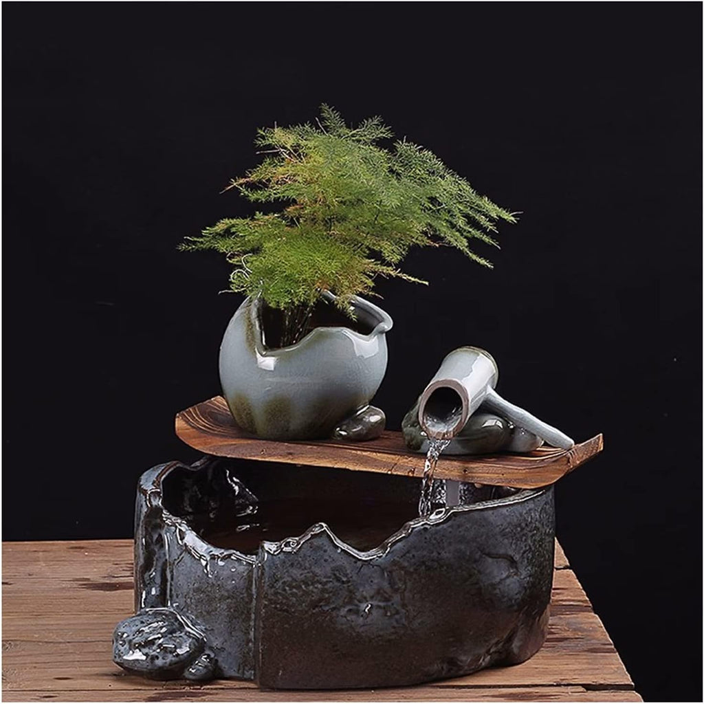 Desktop Fountain Tabletop Fountain Ceramic Flowing Water Ornament New Chinese Zen Home Feng Shui Attracting Wealth Humidification Landscape Office Desktop Decorations
