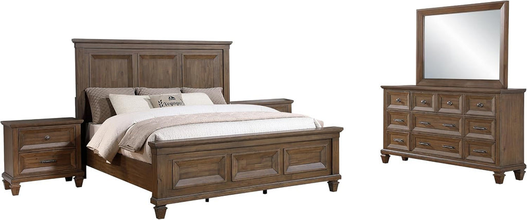 New Classic Furniture Mariana 5-Piece Wood Cal King Bedroom Set with 2 Nightstands, Vintage Mocha