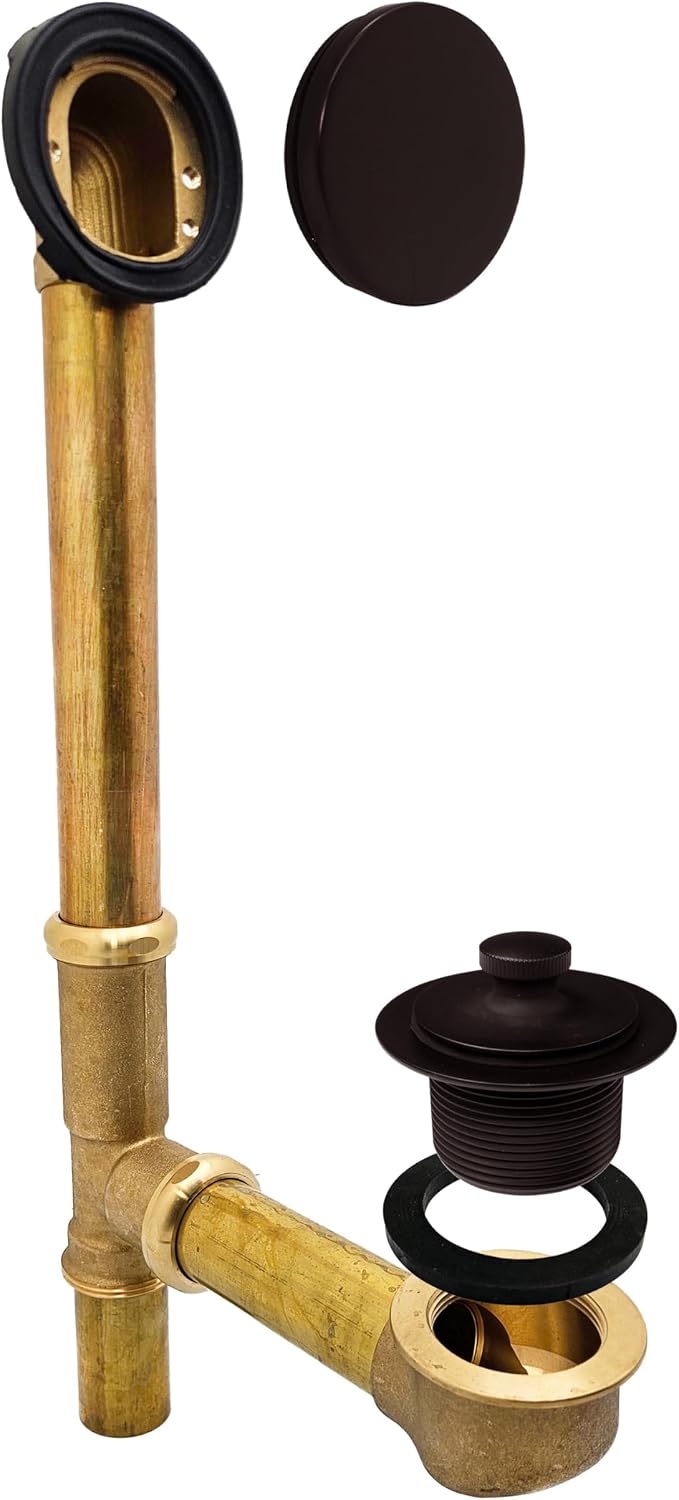Westbrass A321H-12 14' Brass Bath Waste & Overflow Assembly with Twist & Close Drain Plug and Illusionary Faceplate, Oil Rubbed Bronze