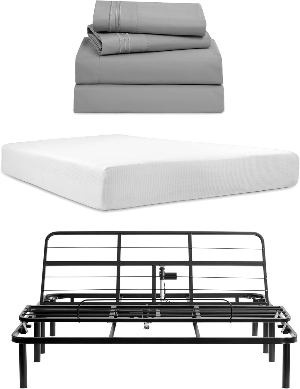 Nestl Queen Size Basic Adjustable Bed Base with 12 Inch Green Tea Mattress and 4 Piece Bedsheets Set - Motorized Head and Foot Incline with Wireless Remote