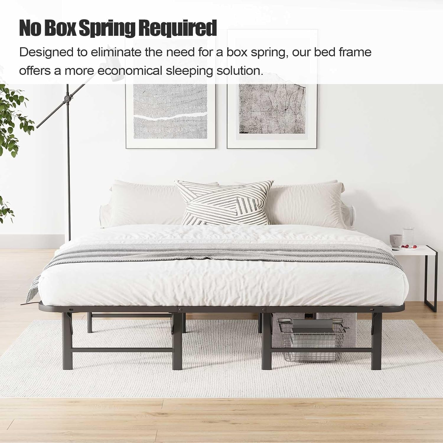 ZIYOO Heavy Duty King Size Folding Bed Frame, 12 Inch High with Sturdy Steel Slats, Metal Platform, No Box Spring Needed, Easy Assembly, Noise-Free, Black